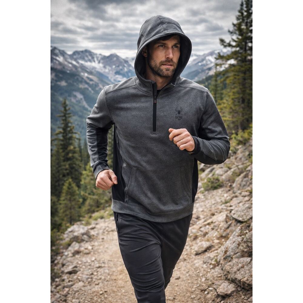 Spyder Active Performance Hoodie Gray 1/4 Zip Fleece Mens Large NWT